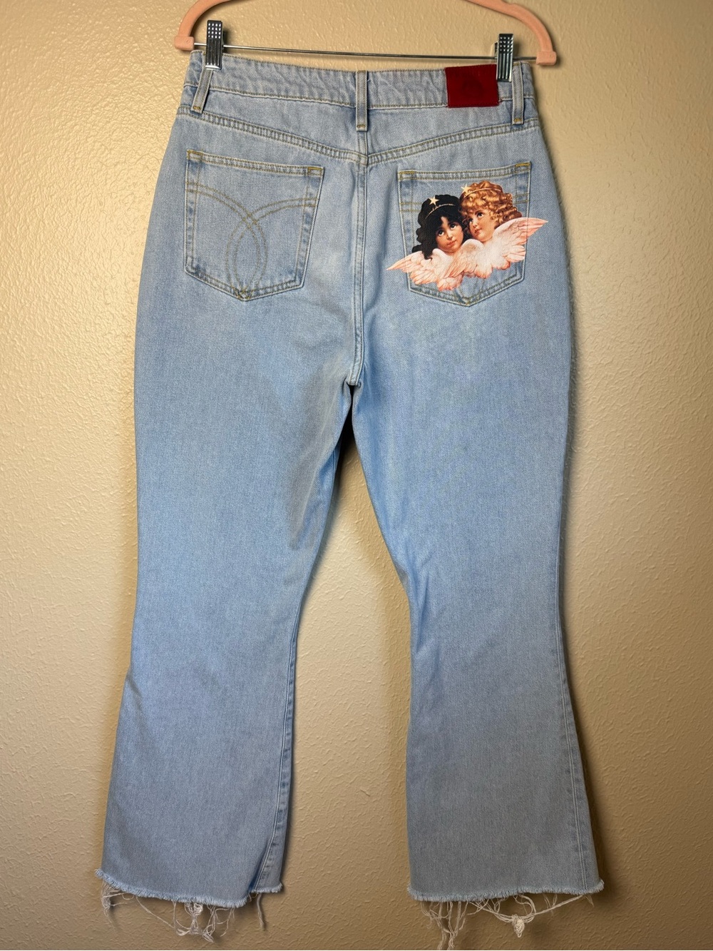 Fiorucci Light Blue Denim Wide Leg Jeans with Cherub Pocket Patch - Picture 2 of 12